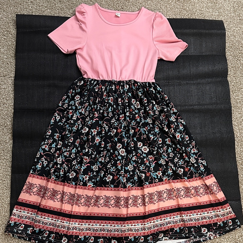 Girls Floral Pink and Black Kids Dress